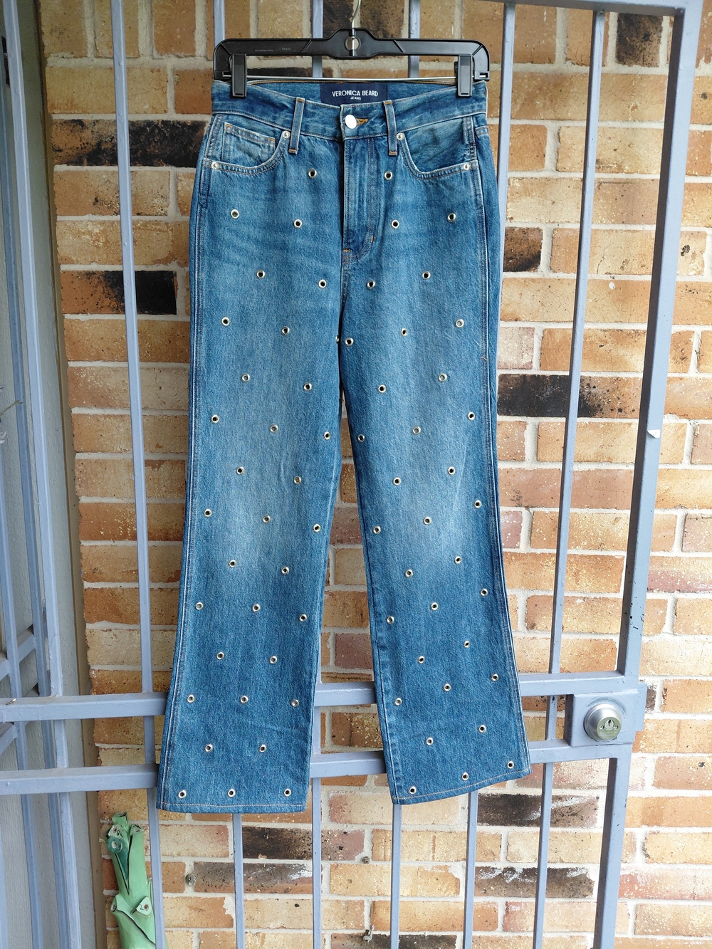 Veronica Beard Blue Grommet-Accent Straight Jeans